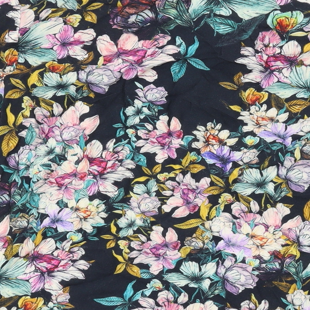 H&M Womens Black Floral Viscose Basic Blouse Size 10 Round Neck