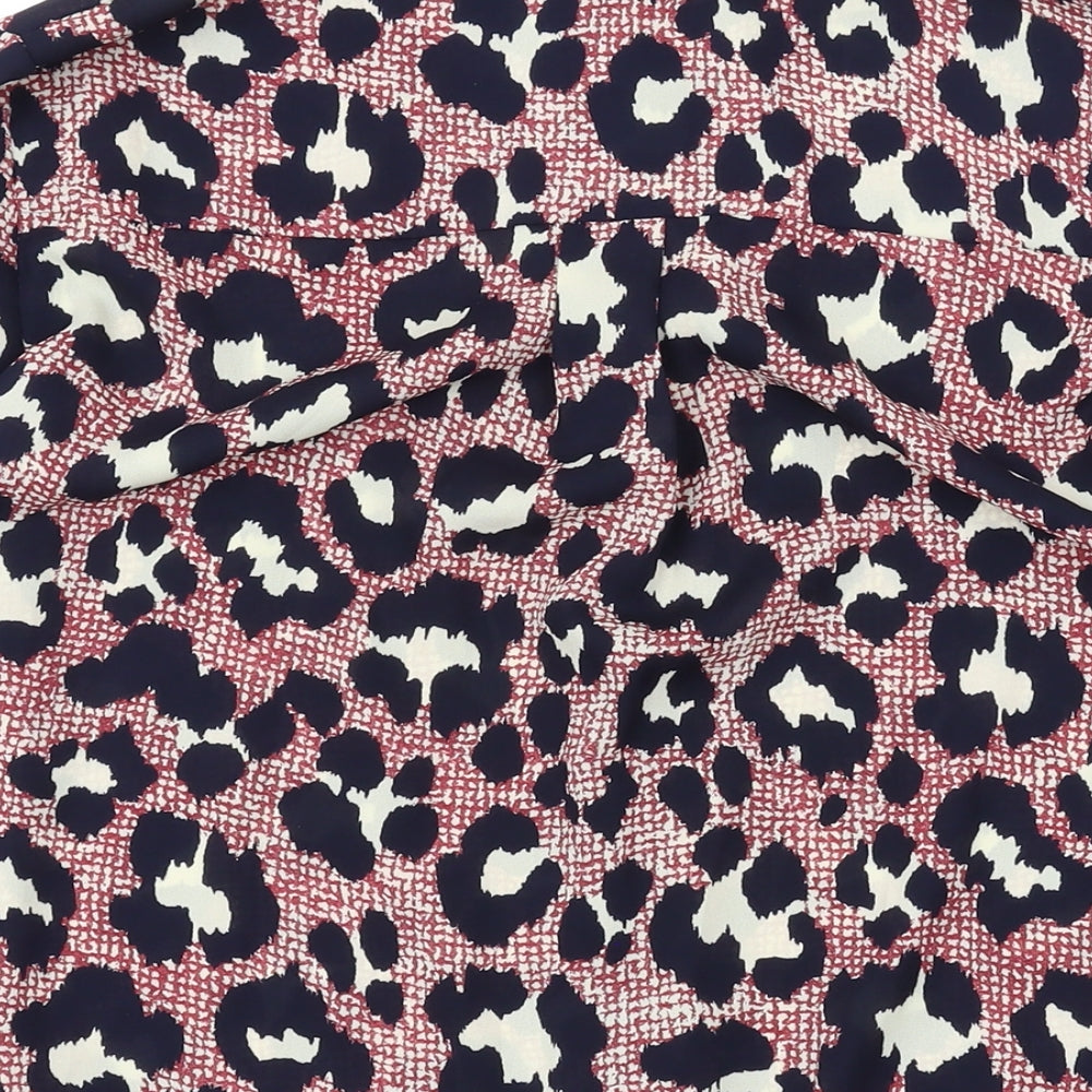Topshop Womens Red Animal Print Polyester Basic Button-Up Size 10 Collared