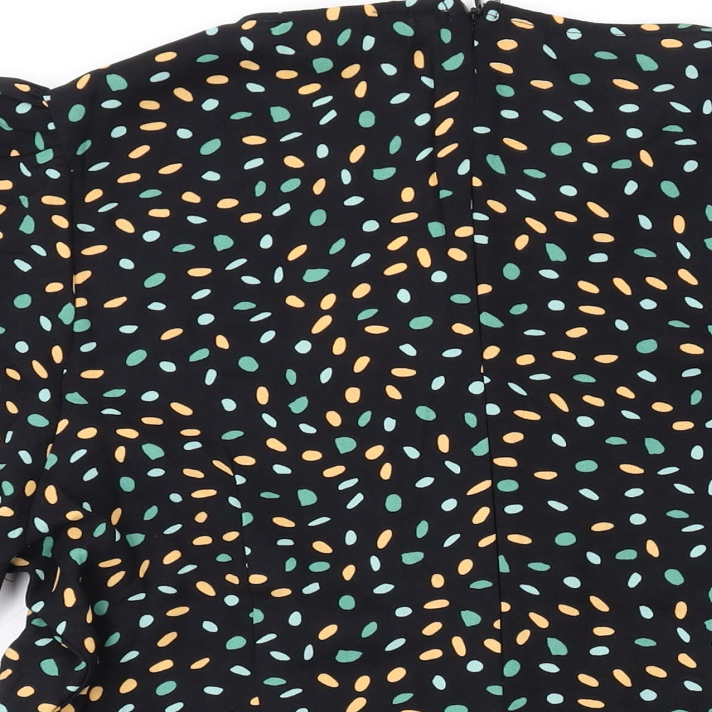Girl in Mind Womens Black Geometric Polyester Basic Blouse Size 14 Round Neck
