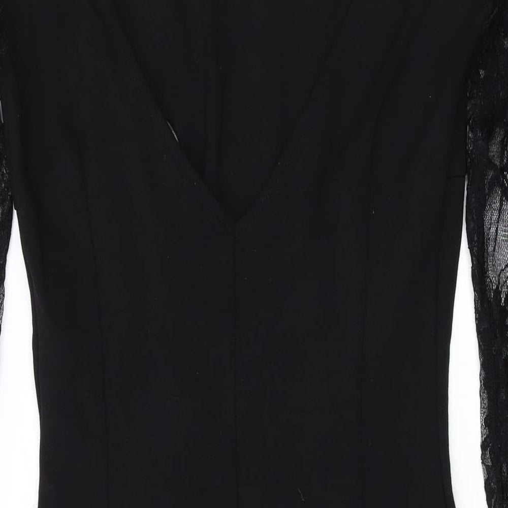 Zara Womens Black Polyester Bodycon Size M Round Neck Pullover - Lace Detail