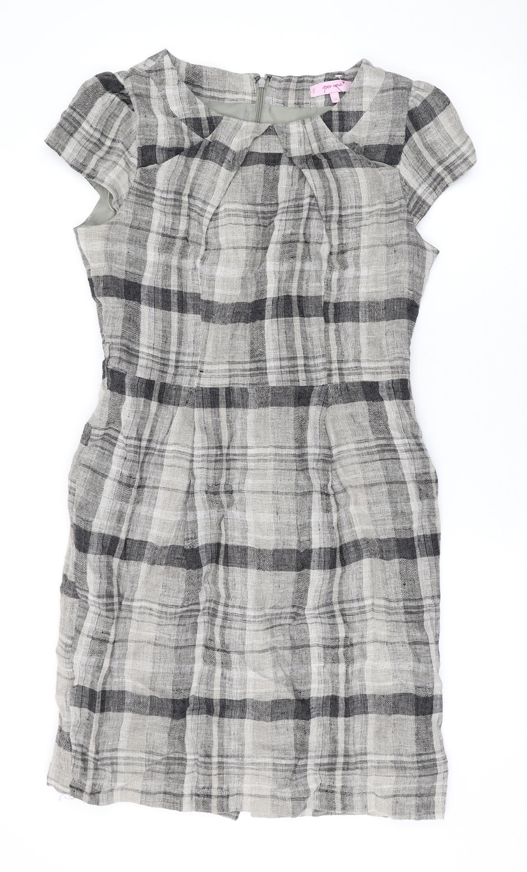 per una linen dress Per Una Womens Brown Plaid Linen Pencil Dress Size 12 Round Neck Zip Prewornwholesale