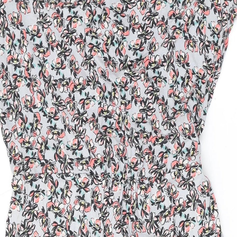 Warehouse Womens Grey Floral Viscose A-Line Size 8 Round Neck Button