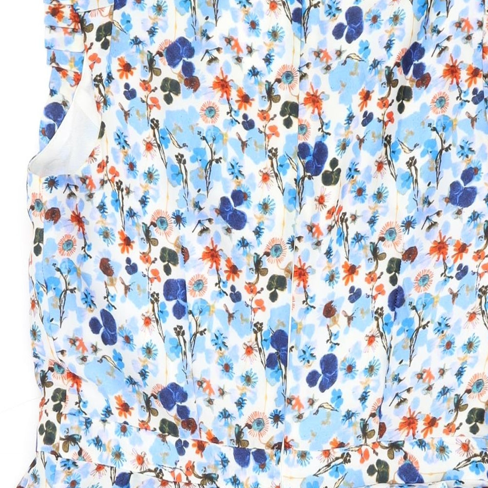 Marks & Spencer Womens Blue Floral Polyester Skater Dress Size 8 V-Neck Zip