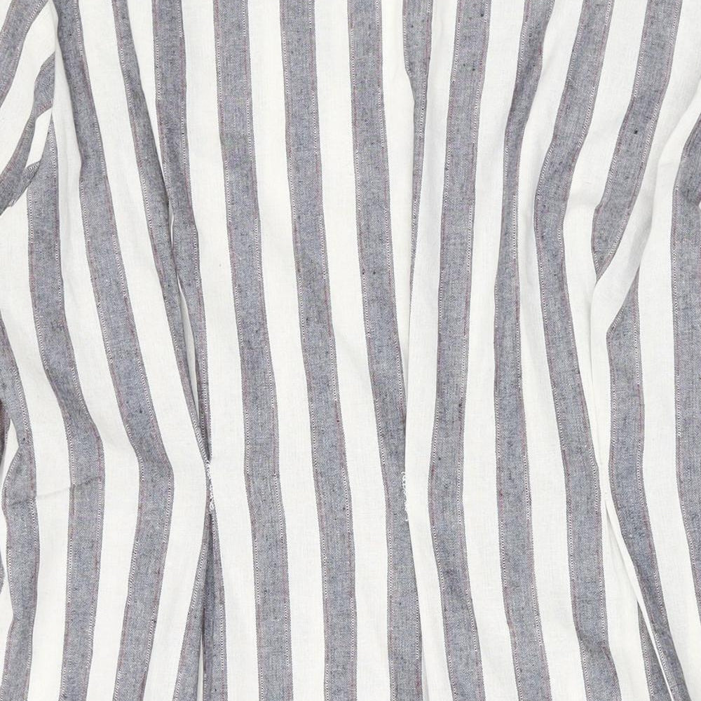 QED London Womens Grey Striped Polyester A-Line Size 10 V-Neck Button