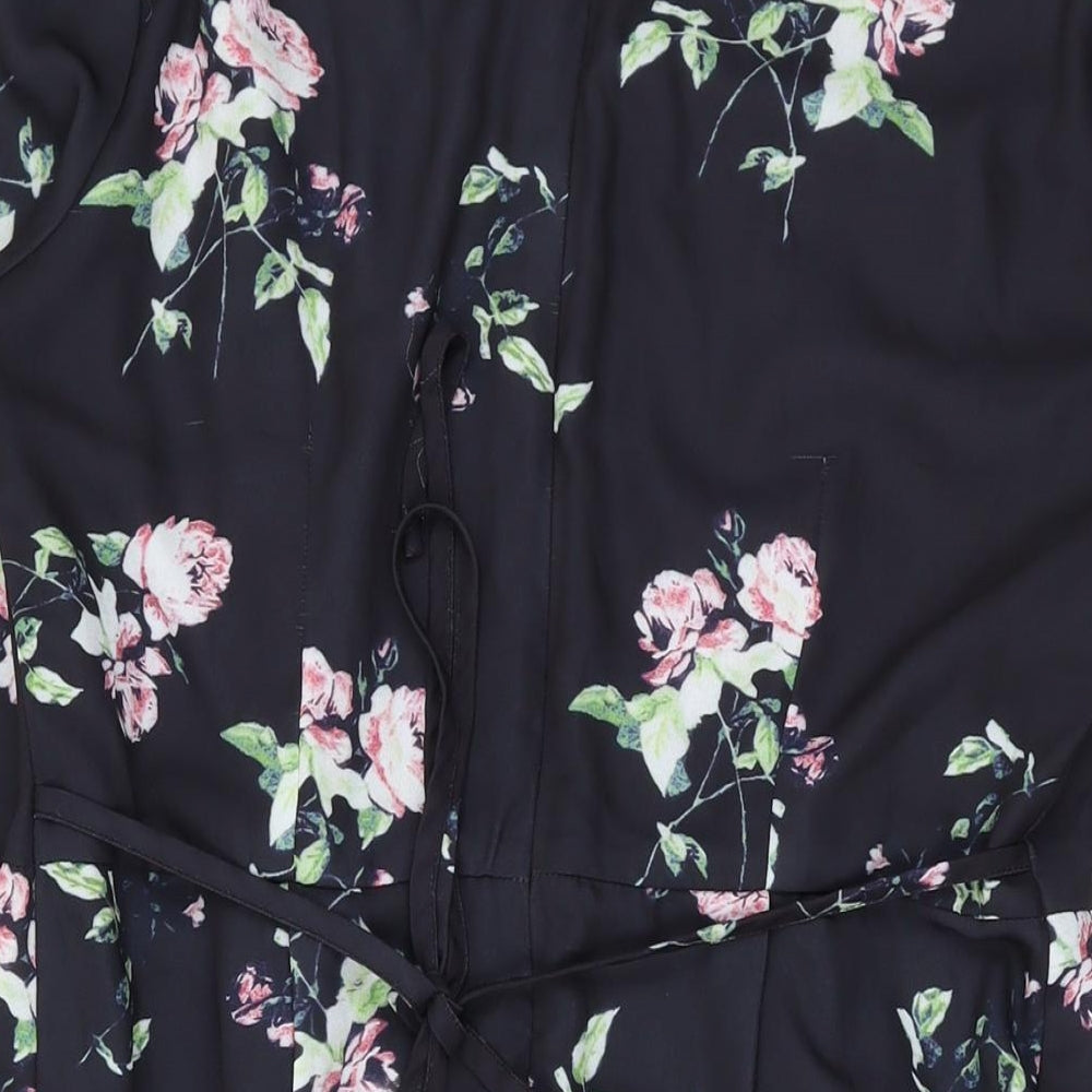 Angeleye Womens Black Floral Polyester A-Line Size 12 Scoop Neck Zip