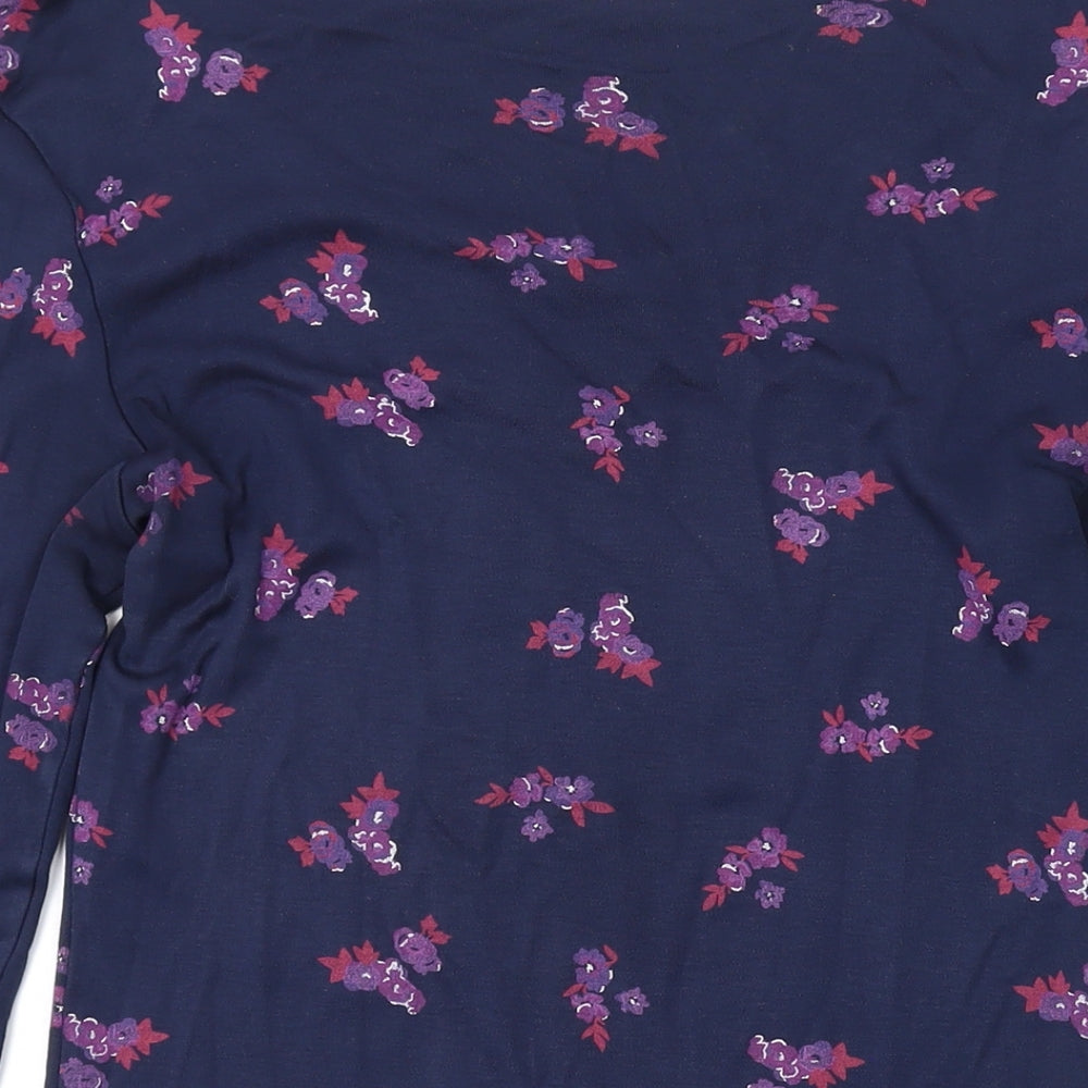 Marks & Spencer Womens Blue Floral Acrylic Basic T-Shirt Size 10 Scoop Neck