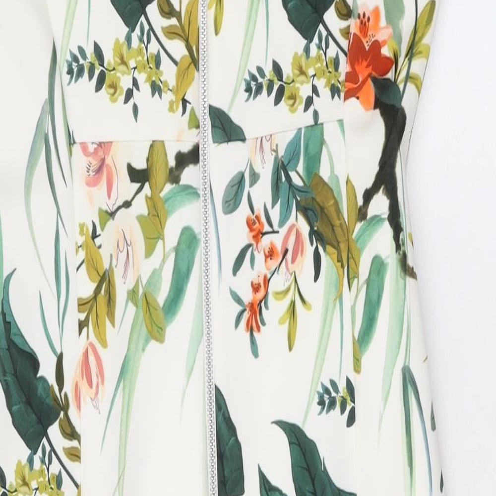 Marks & Spencer Womens White Floral Polyester Bodycon Size 8 Square Neck Zip