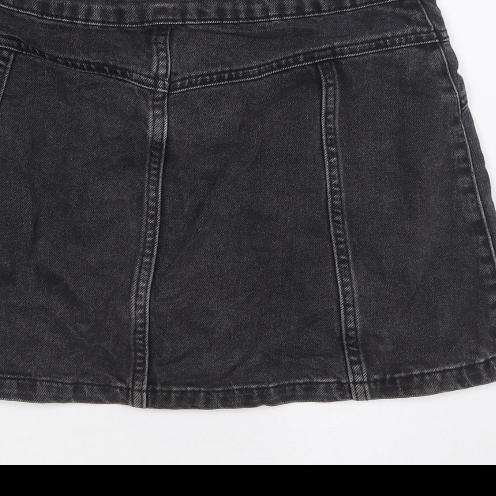 Topshop Womens Black Cotton A-Line Skirt Size 8 Button