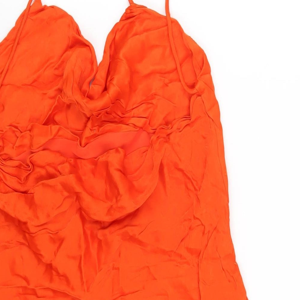 Zara Womens Orange Viscose Mini Size M Cowl Neck Pullover