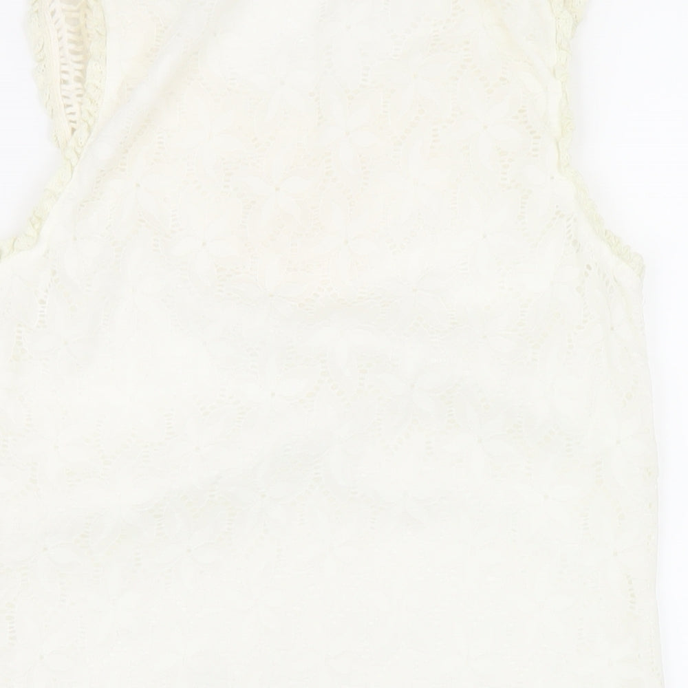 CULTURE Womens Ivory Polyester A-Line Size 12 Round Neck Pullover - Beaded Neckline