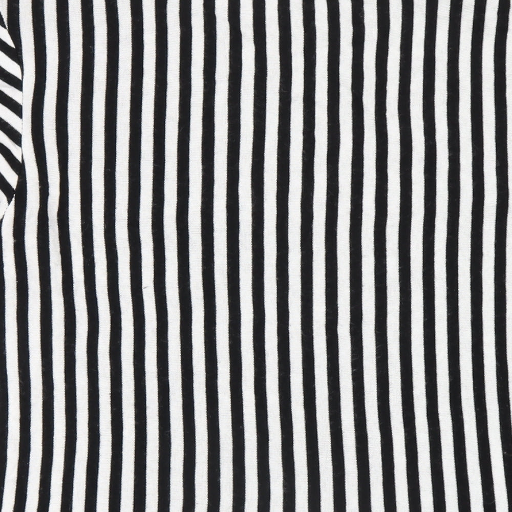 Izabel London Womens Black Striped Polyester Basic T-Shirt Size 12 Round Neck