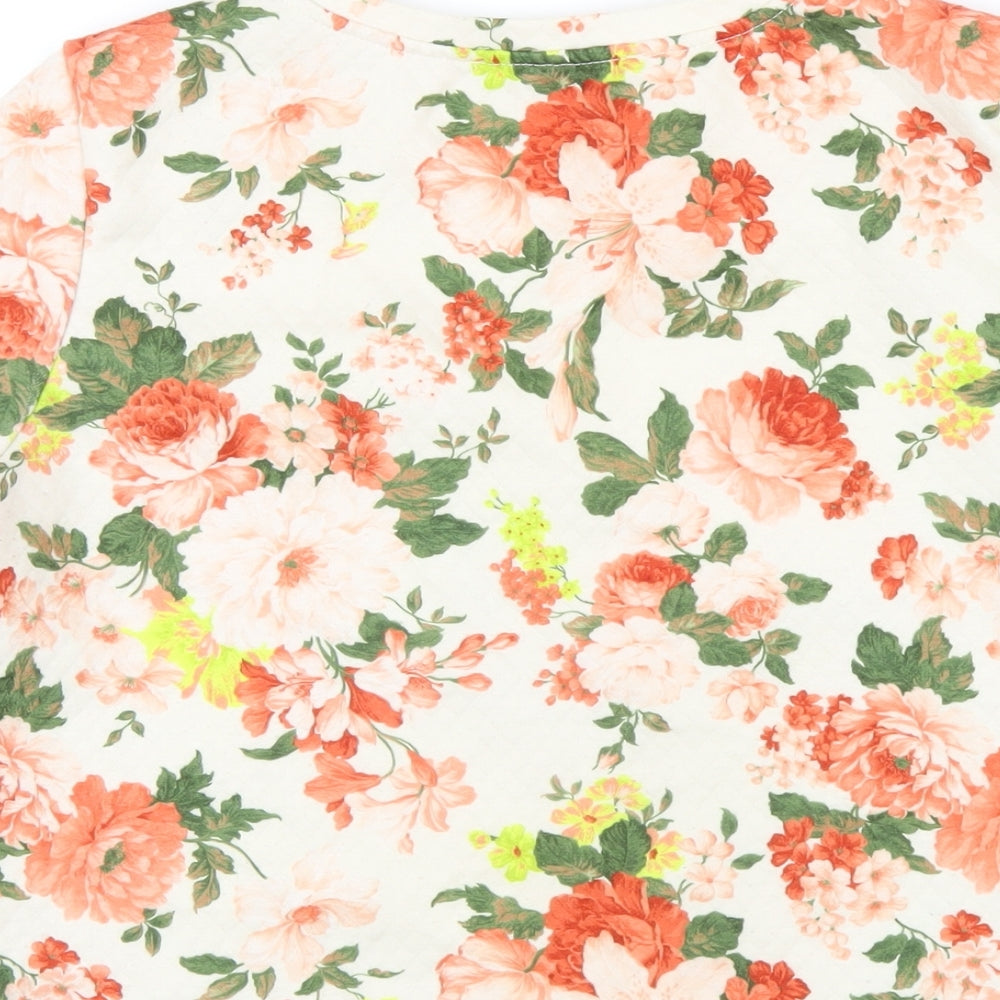 Dorothy Perkins Womens Ivory Floral Polyester Basic T-Shirt Size 14 Round Neck