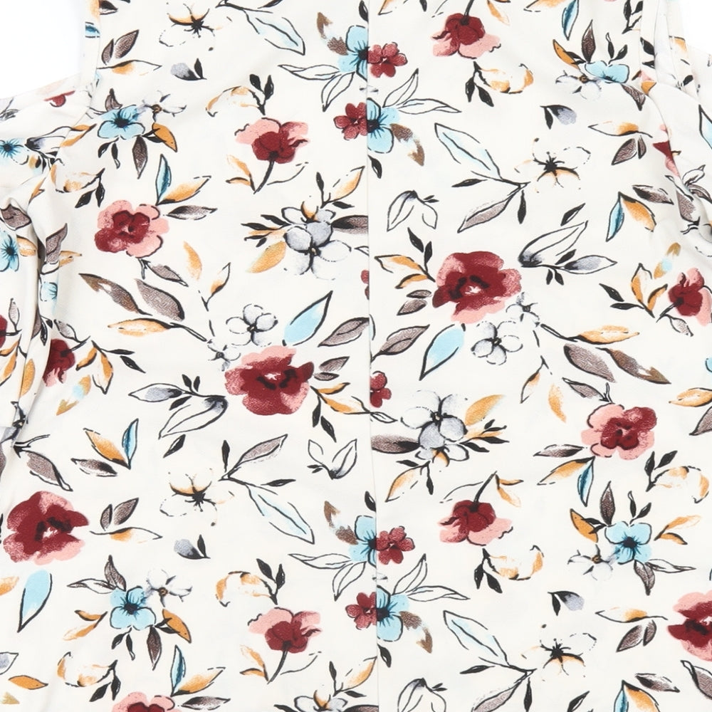 Mango Womens Ivory Floral Polyester Basic T-Shirt Size XS Round Neck