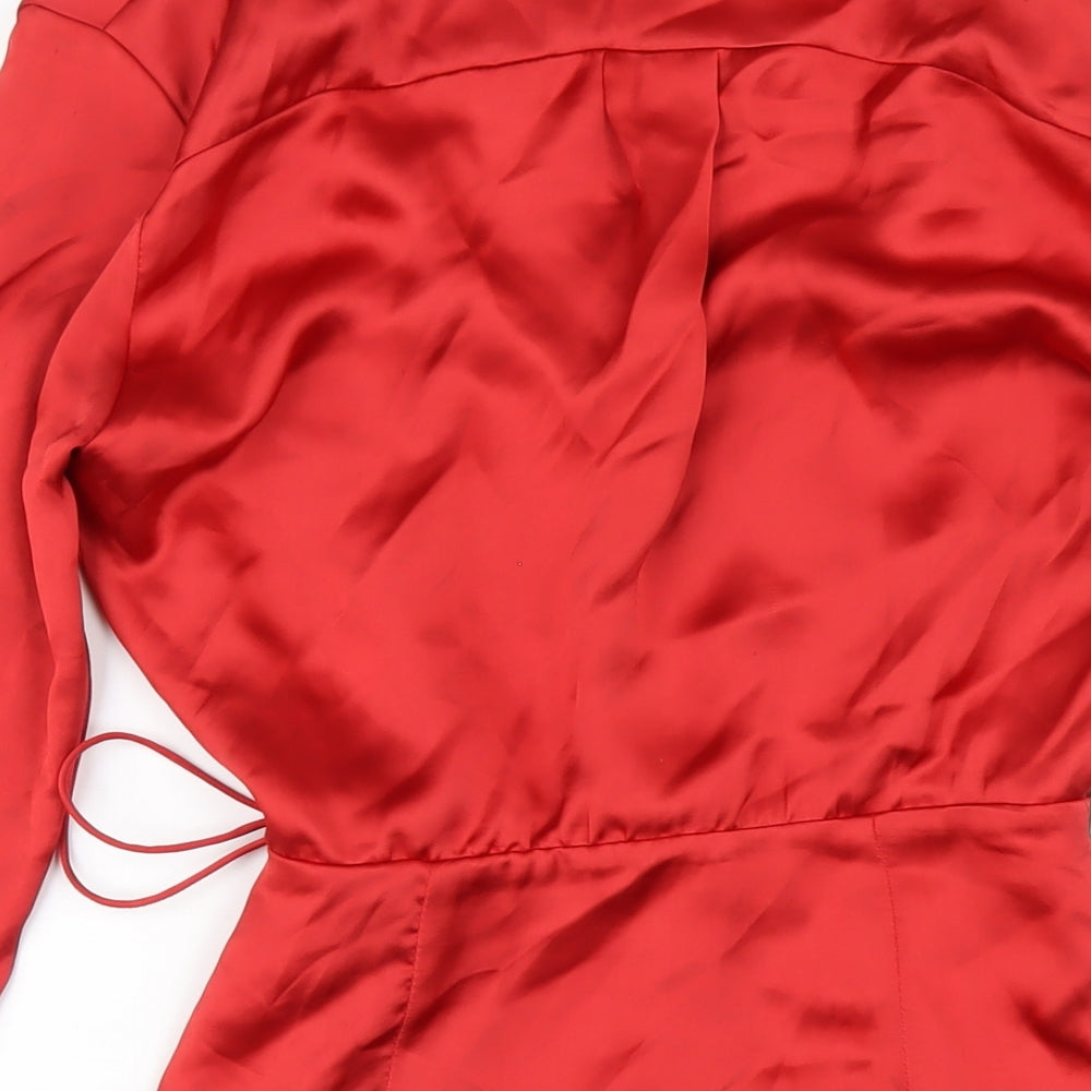 Zara Womens Red Polyester A-Line Size XS V-Neck Button