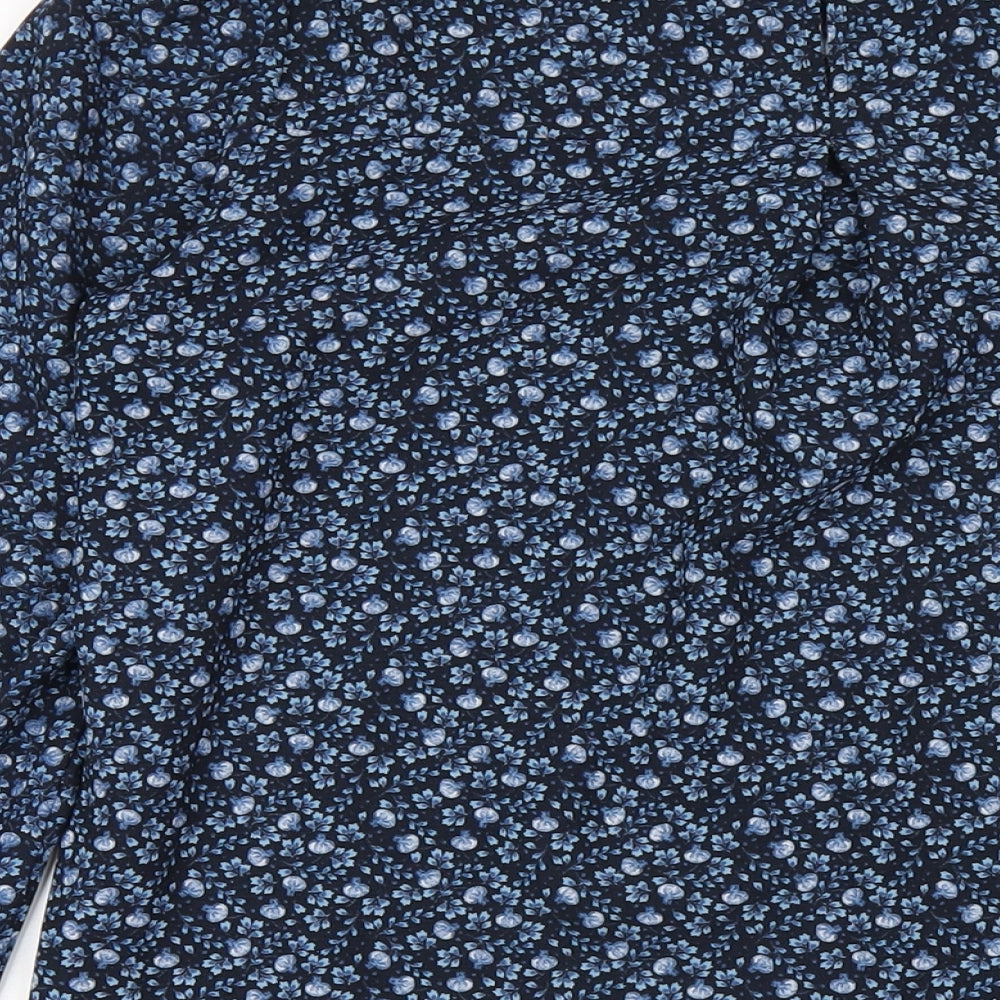 H&M Womens Blue Floral Polyester A-Line Size 8 Round Neck Button
