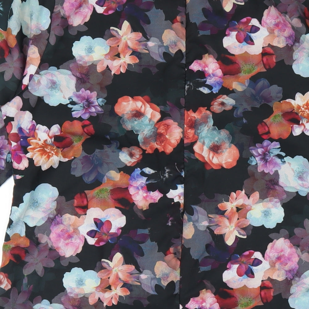 Yumi Womens Black Floral Polyester A-Line Size 12 Round Neck Zip