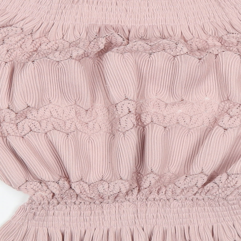 Ally Womens Pink Polyester Basic T-Shirt Size 12 Off the Shoulder