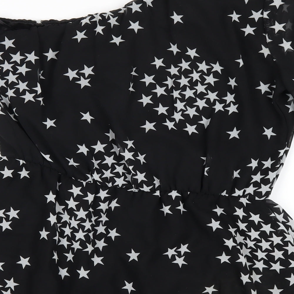 New Look Womens Black Geometric Polyester A-Line Size 8 One Shoulder Pullover