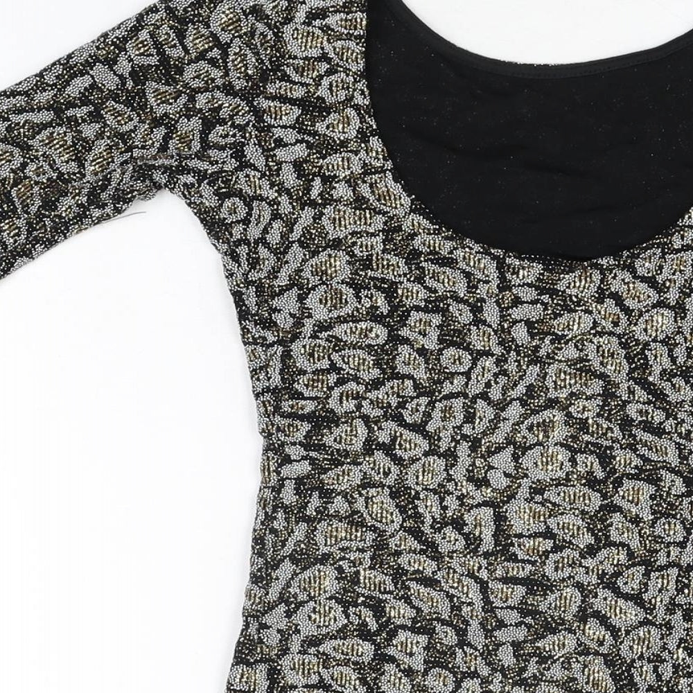 Topshop Womens Black Geometric Nylon Mini Size 8 Round Neck Pullover