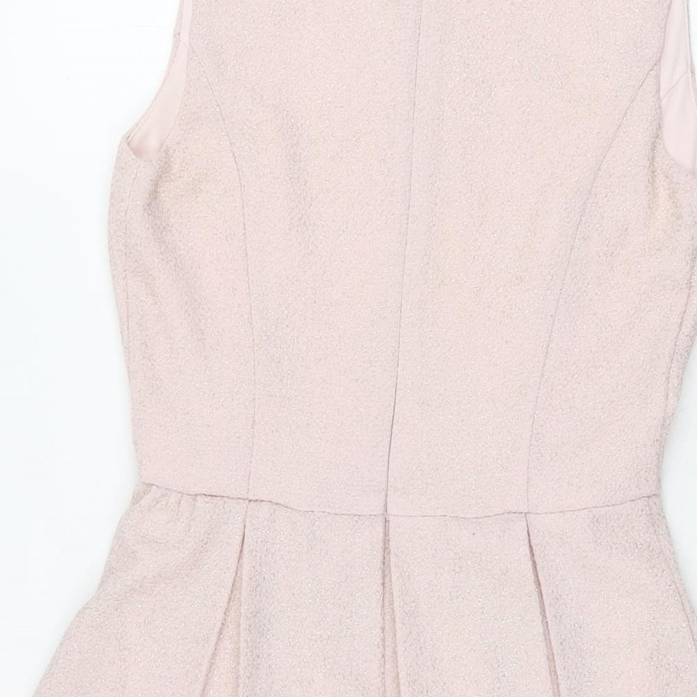 Forever 21 Womens Pink Polyester Skater Dress Size S Round Neck Zip