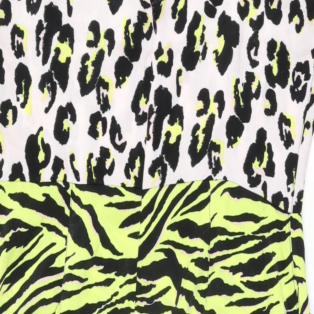 Miss Selfridge Womens Multicoloured Animal Print Polyester A-Line Size 14 Square Neck Zip