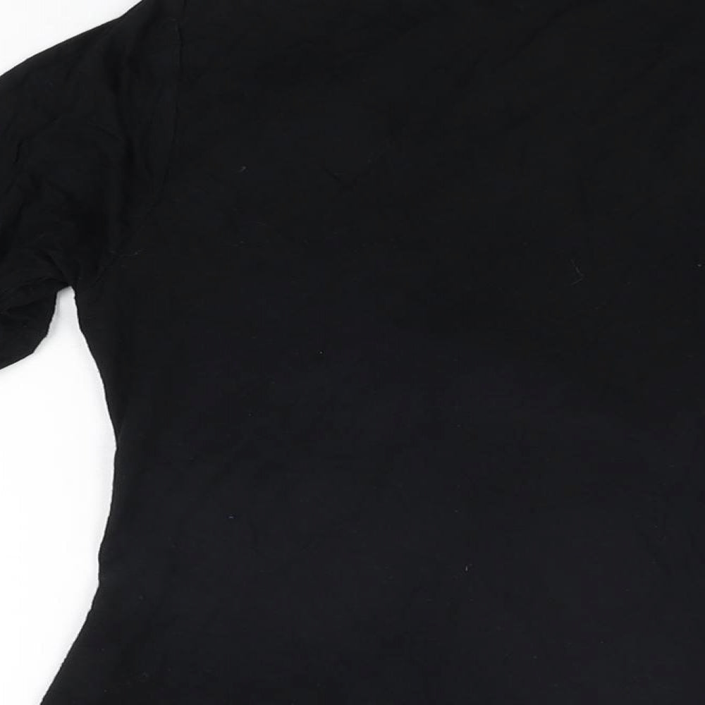 Lili Womens Black Viscose Basic T-Shirt Size 16 Collared