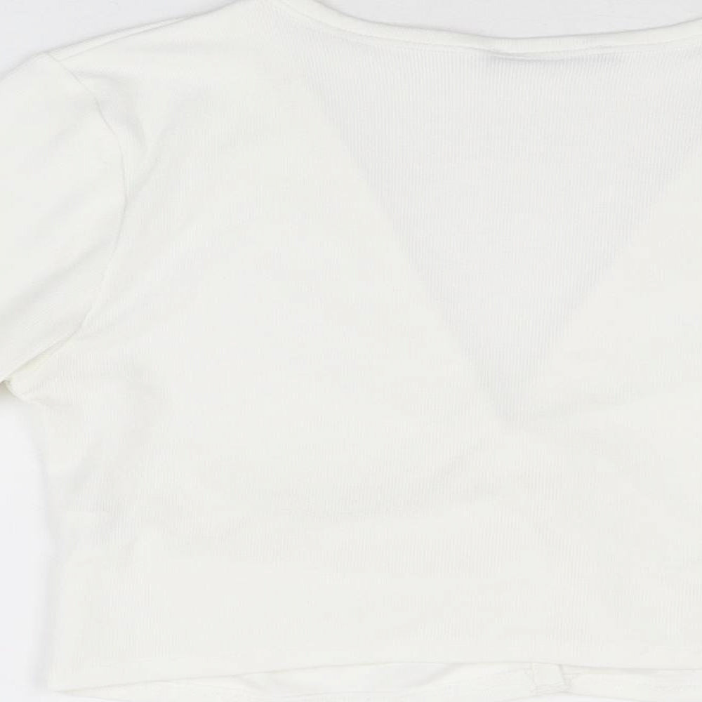 Zara Womens White Polyester Basic Button-Up Size M V-Neck
