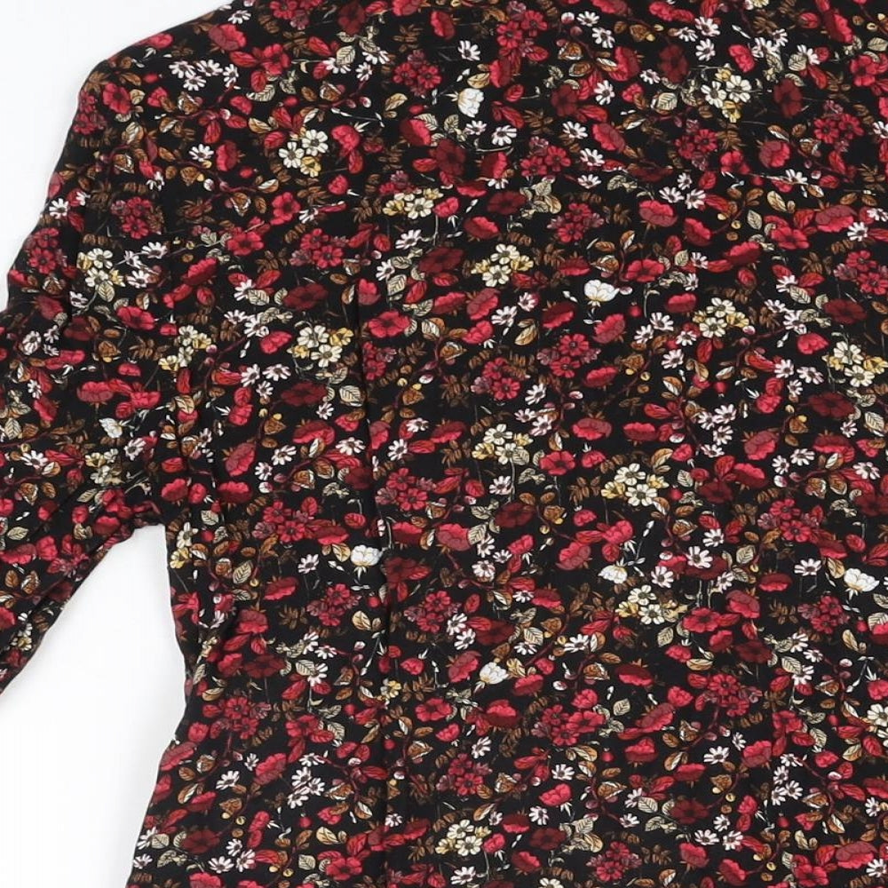 Topshop Womens Black Floral Viscose Basic Button-Up Size 6 Collared