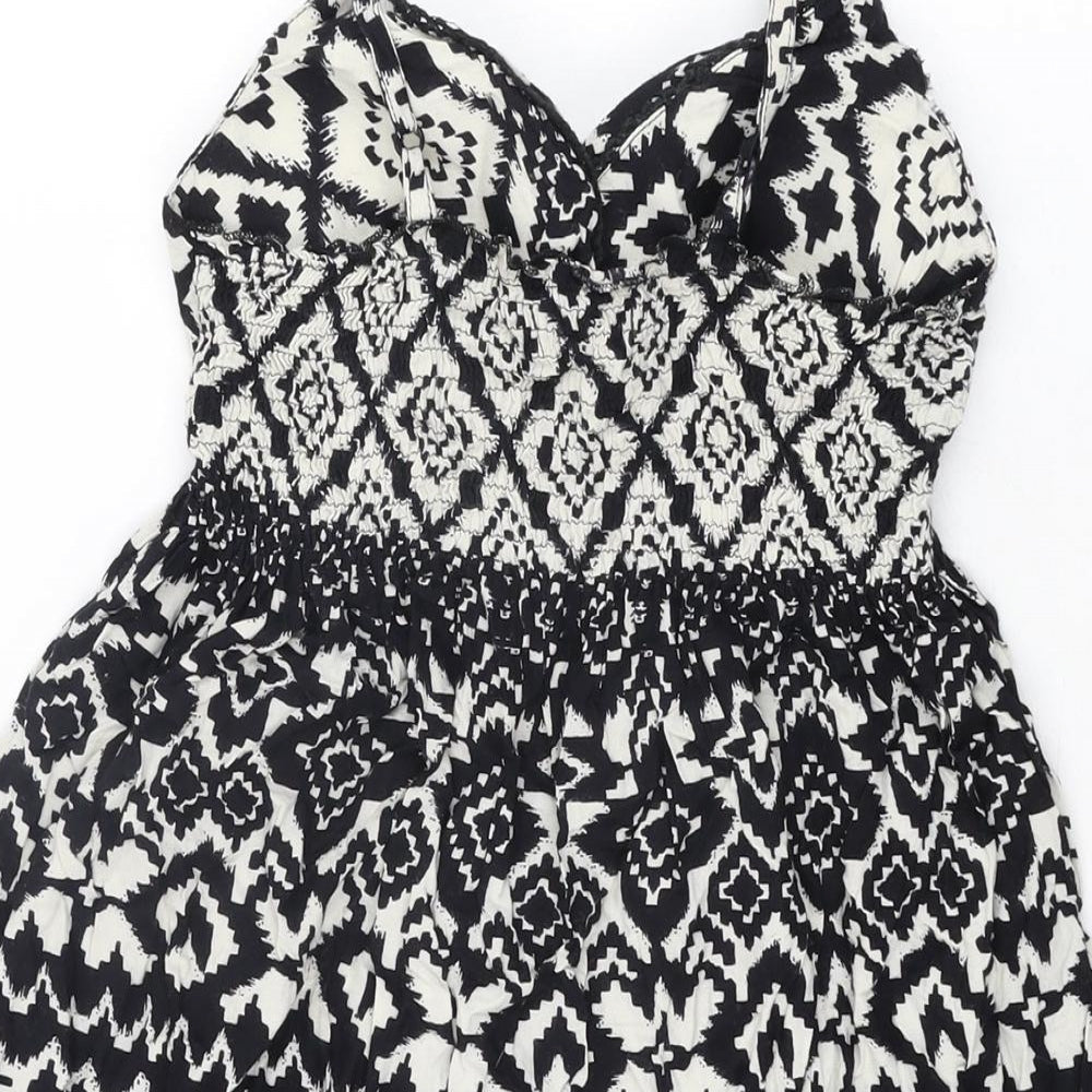 New Look Womens Black Geometric Viscose Mini Size 6 V-Neck Pullover