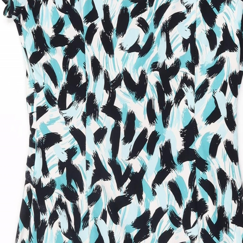 Precis Womens Blue Geometric Polyester Bodycon Size 10 Scoop Neck Pullover