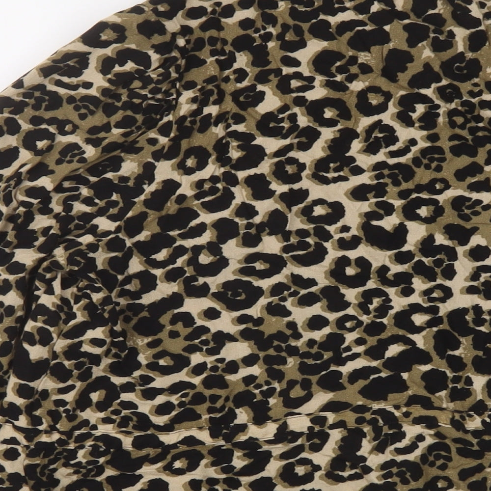 Marks & Spencer Womens Brown Animal Print Viscose Basic Blouse Size 12 Crew Neck