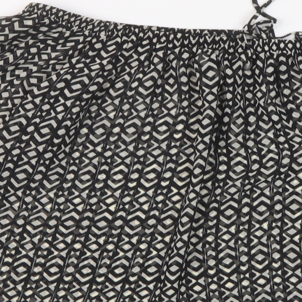 NEXT Womens Black Geometric Polyester Basic Blouse Size 12 Square Neck