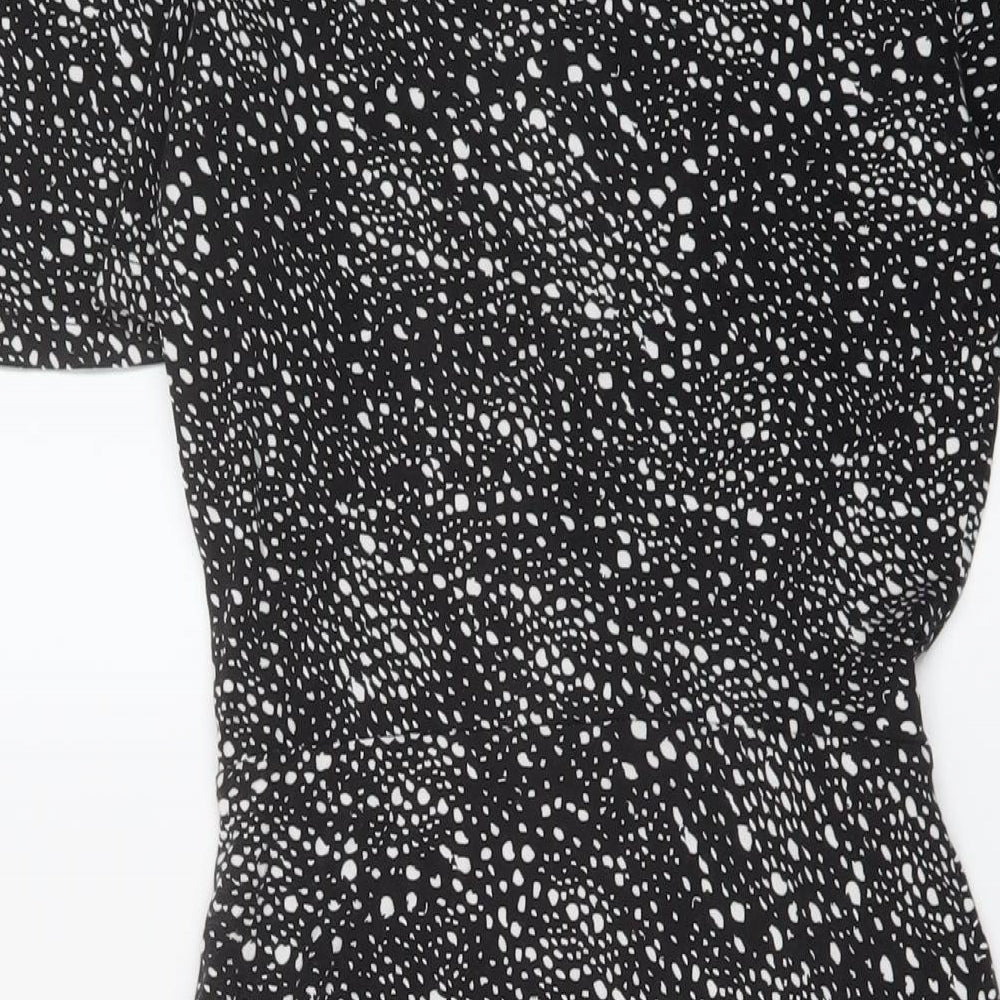 Marks & Spencer Womens Black Geometric Viscose A-Line Size 8 Round Neck Pullover