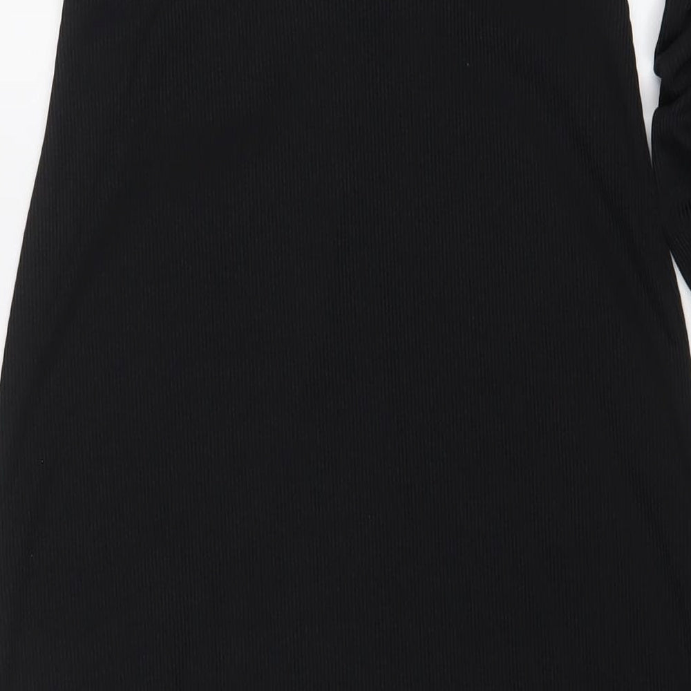 Topshop Womens Black Polyester A-Line Size 10 Square Neck Pullover - Ruched sleeves