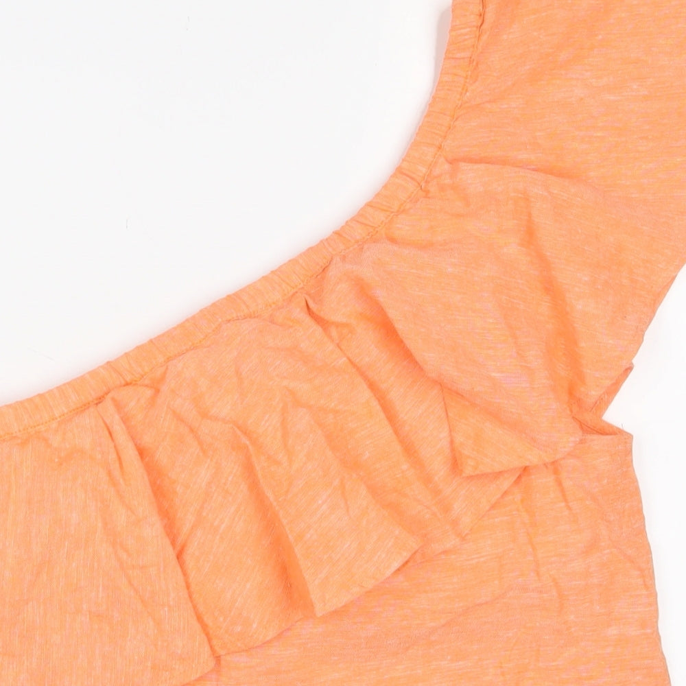Oasis Womens Orange Linen Basic T-Shirt Size 12 One Shoulder