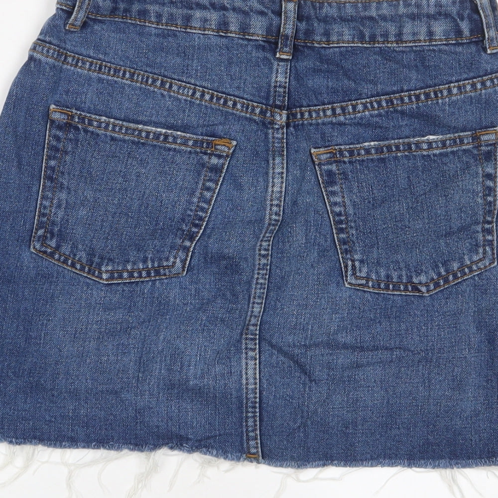 Topshop Womens Blue Cotton A-Line Skirt Size 6 Zip