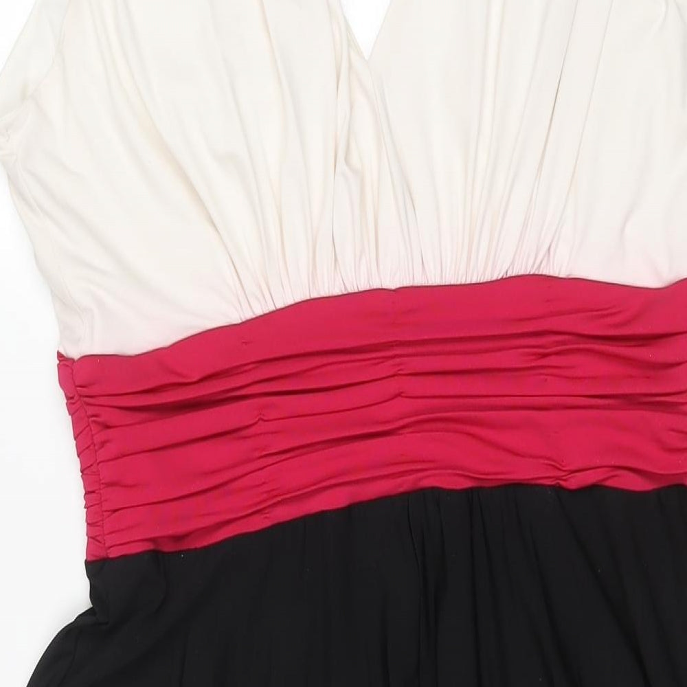 Marks & Spencer Womens Multicoloured Colourblock Polyester Fit & Flare Size 14 V-Neck Pullover