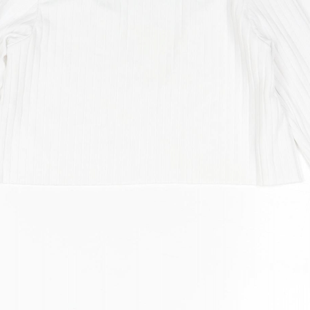 PRETTYLITTLETHING Womens White Polyester Cropped Blouse Size 4 V-Neck - Ribbed