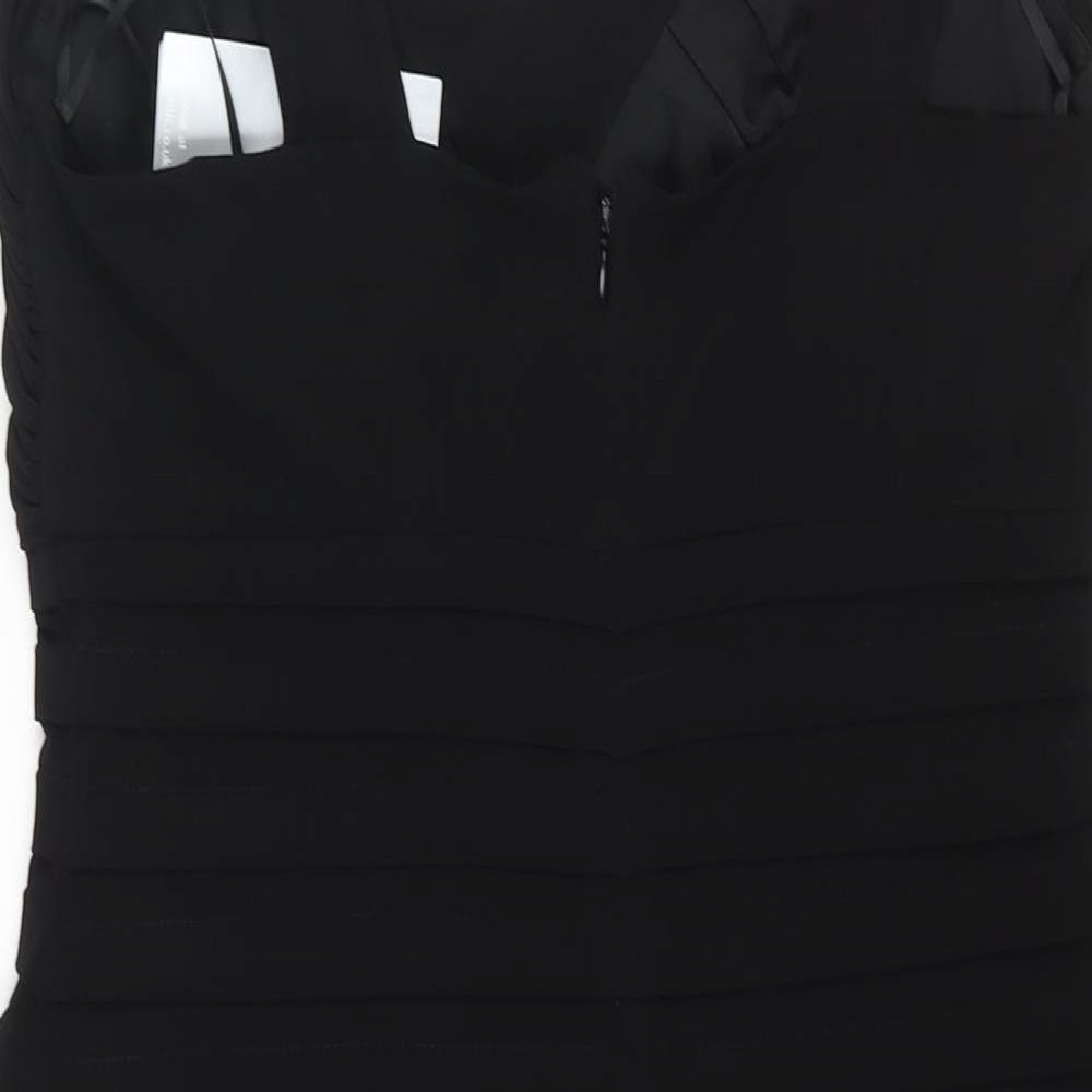 Wallis Womens Black Polyester Bodycon Size 14 V-Neck Zip - Pleated Lace Sequin Detail