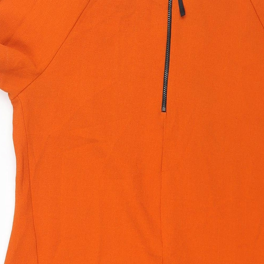 Topshop Womens Orange Polyester Sheath Size 12 Round Neck Zip