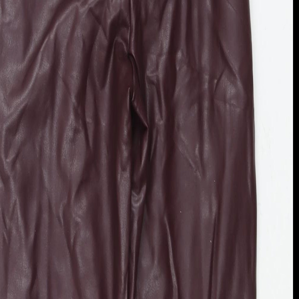 Marks & Spencer Womens Purple Polyester Cropped Leggings Size 8 L27 in - Leather Look