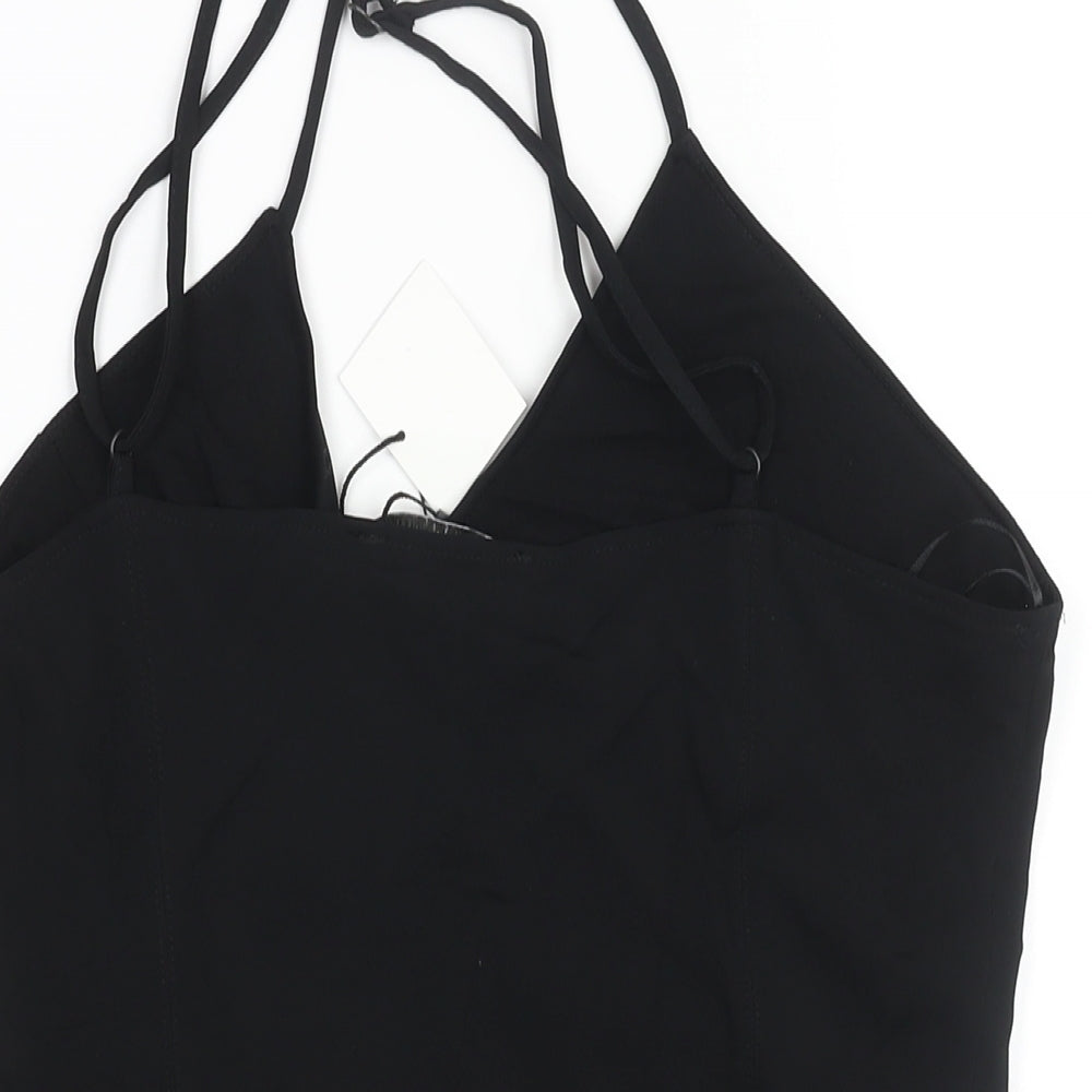 Zara Womens Black Viscose Bodysuit One-Piece Size L Button - Wrap Style Rouched