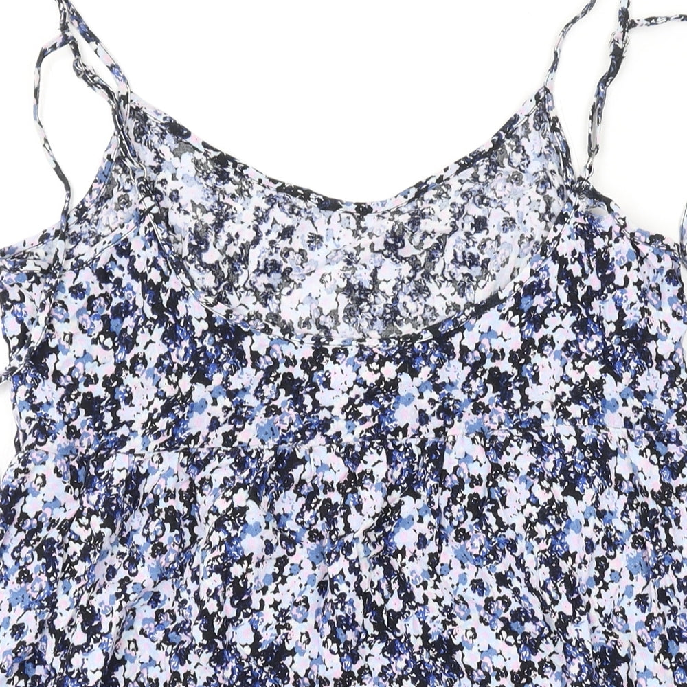 Divided by H&M Womens Blue Floral Viscose Camisole Tank Size 6 Scoop Neck