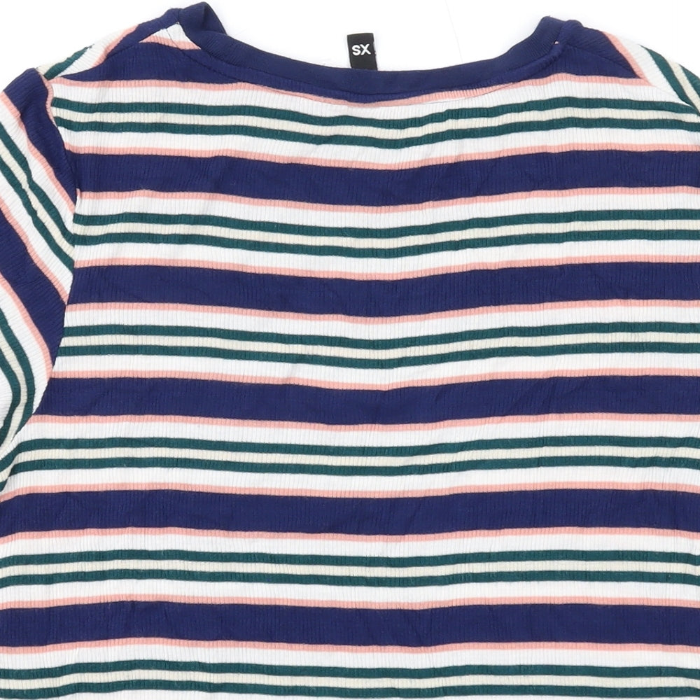 H&M Womens Blue Striped Viscose Basic T-Shirt Size XS Round Neck