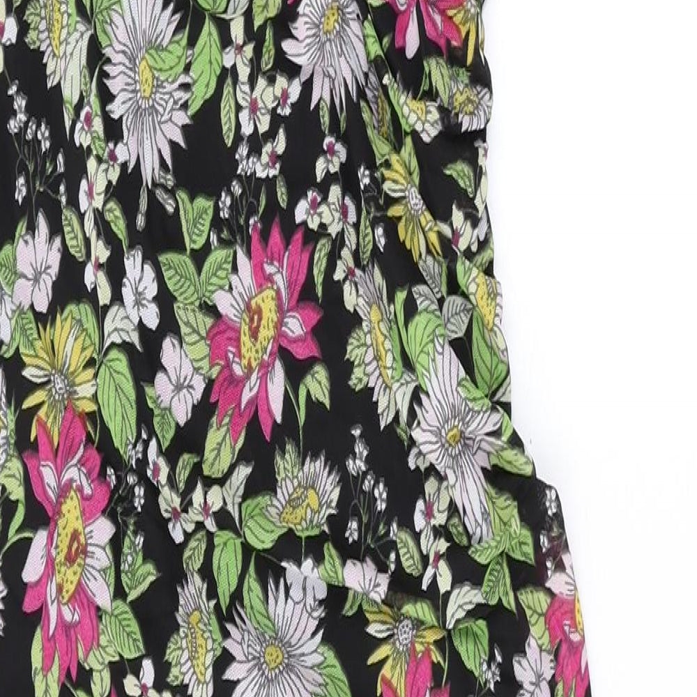 No Comment Womens Black Floral Polyester Bodycon Size M V-Neck Pullover