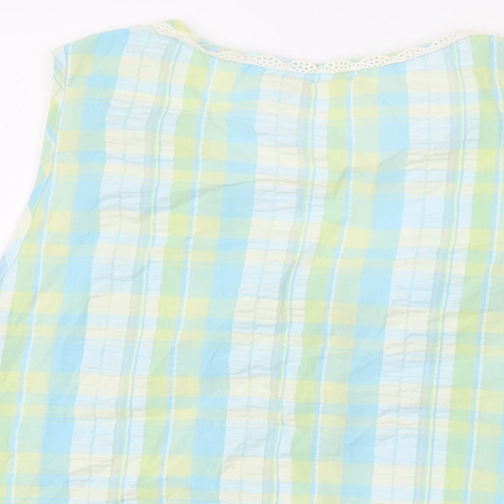 Slenderella Womens Blue Plaid Cotton Basic Tank Size 18 V-Neck