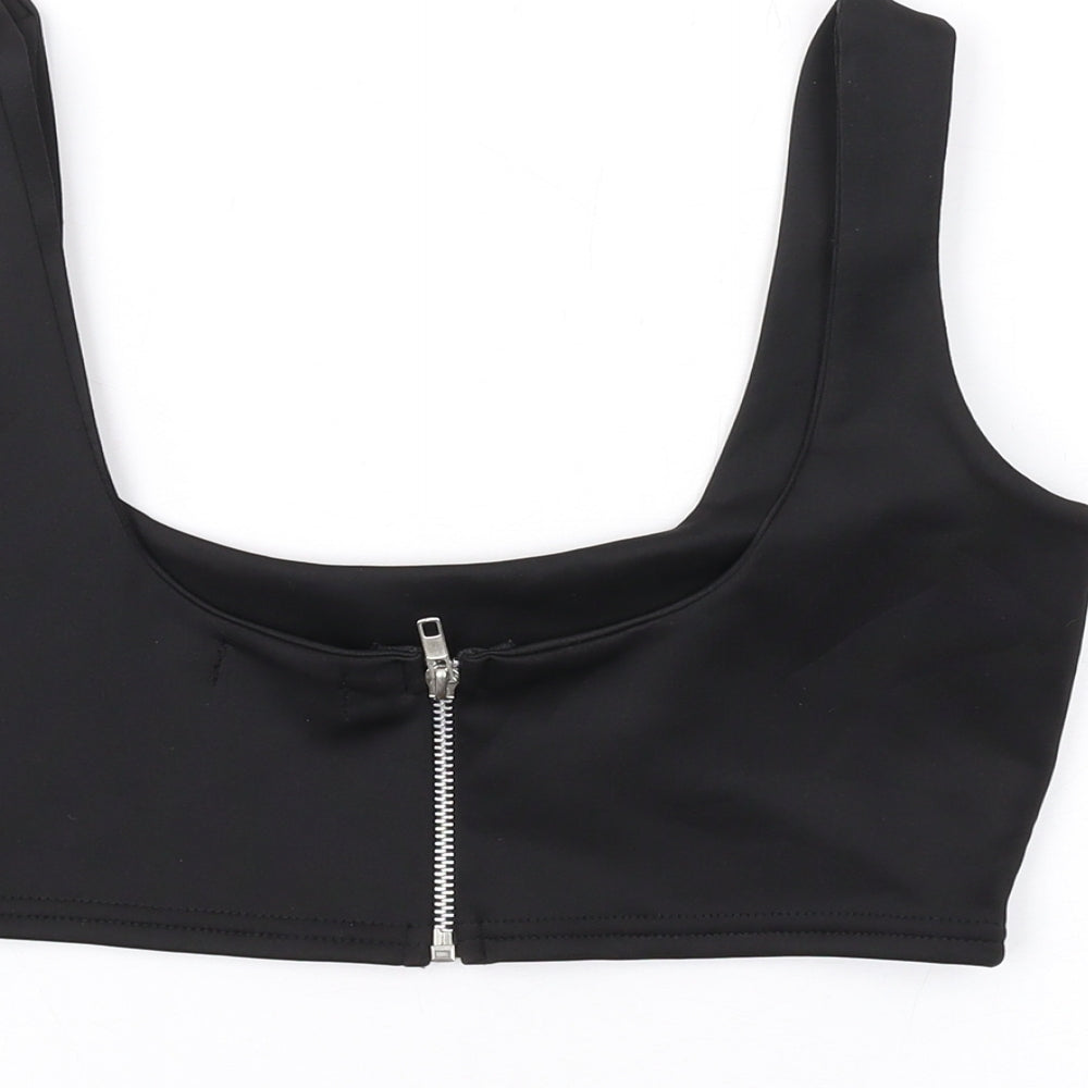 PRETTYLITTLETHING Womens Black Polyester Cropped Tank Size 10 Scoop Neck