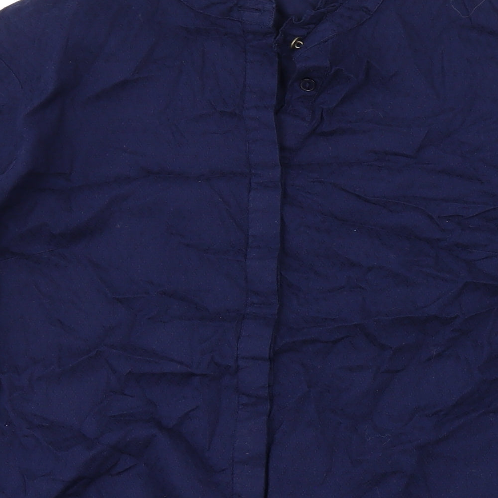 River Island Womens Blue Cotton Basic Button-Up Size 8 Round Neck