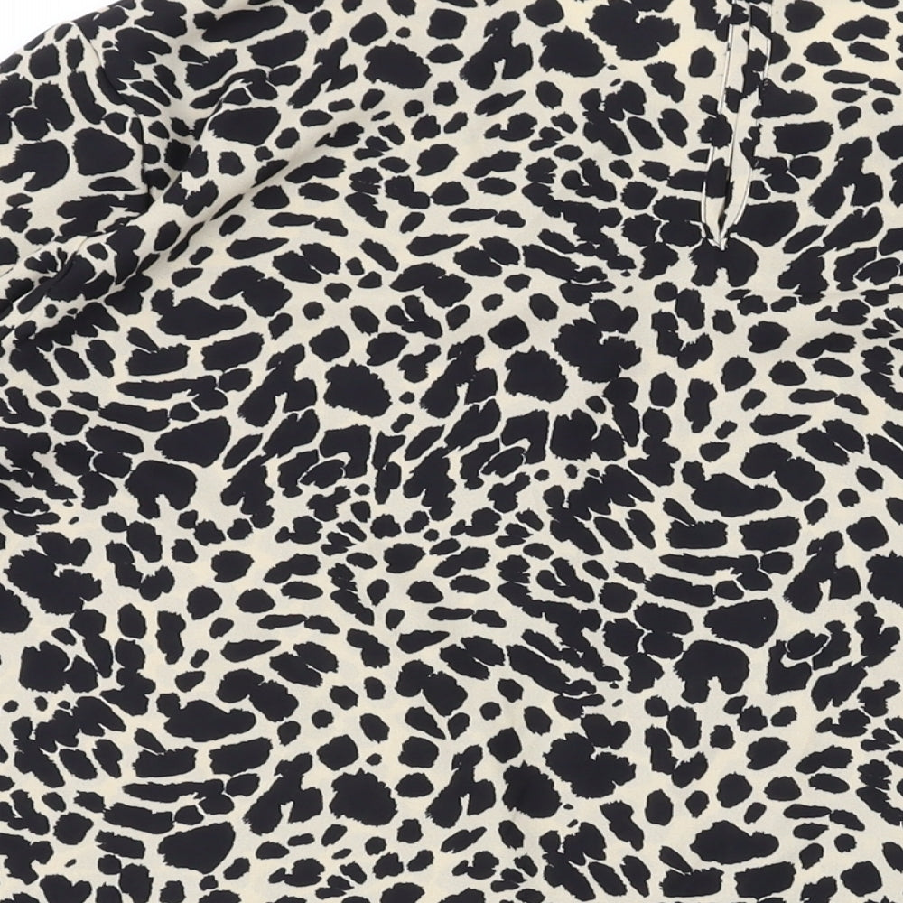Marks & Spencer Womens Brown Animal Print Polyester Basic Blouse Size 2 Round Neck