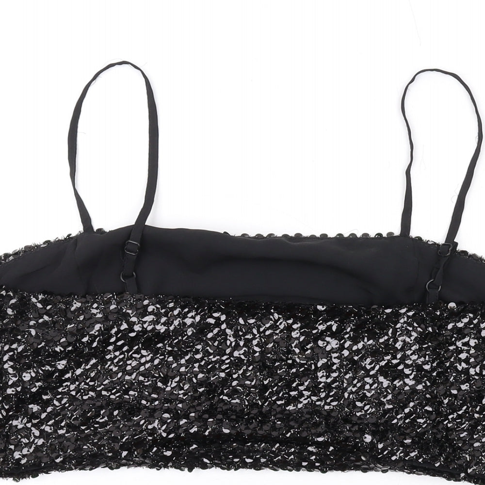 Nasty Gal Womens Black Polyester Cropped Tank Size 10 Square Neck - Sequins